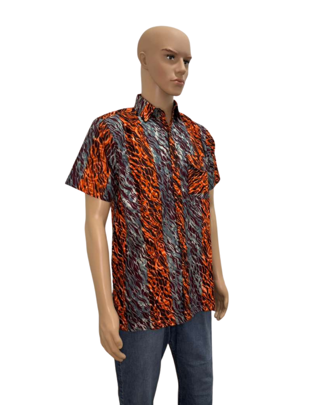 Ashline Button-Up Short Sleeves African Print Shirt
