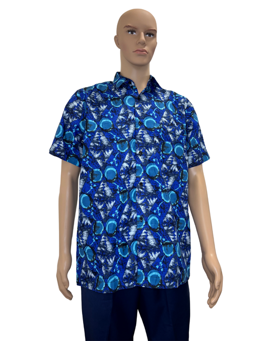 Blue Orbit Short Sleeves  African Print Shirt