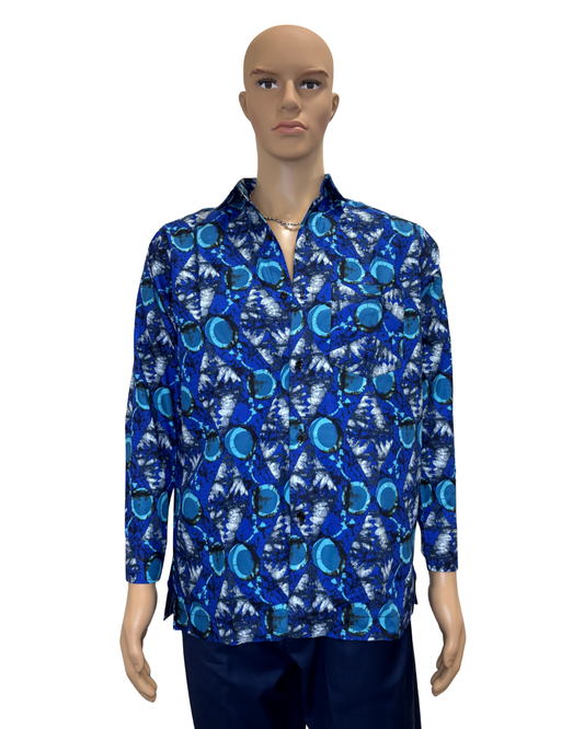 Blue Orbit Long Sleeves African Print Shirt