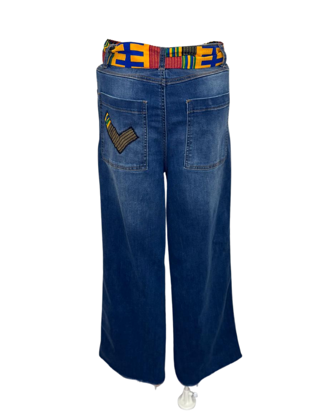 Kente Patch Wide-Leg Denim Pants
