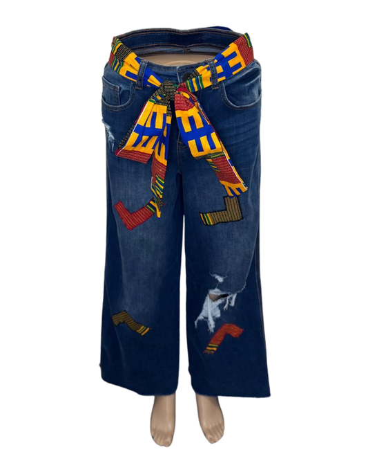 Kente Patch Wide-Leg Denim Pants