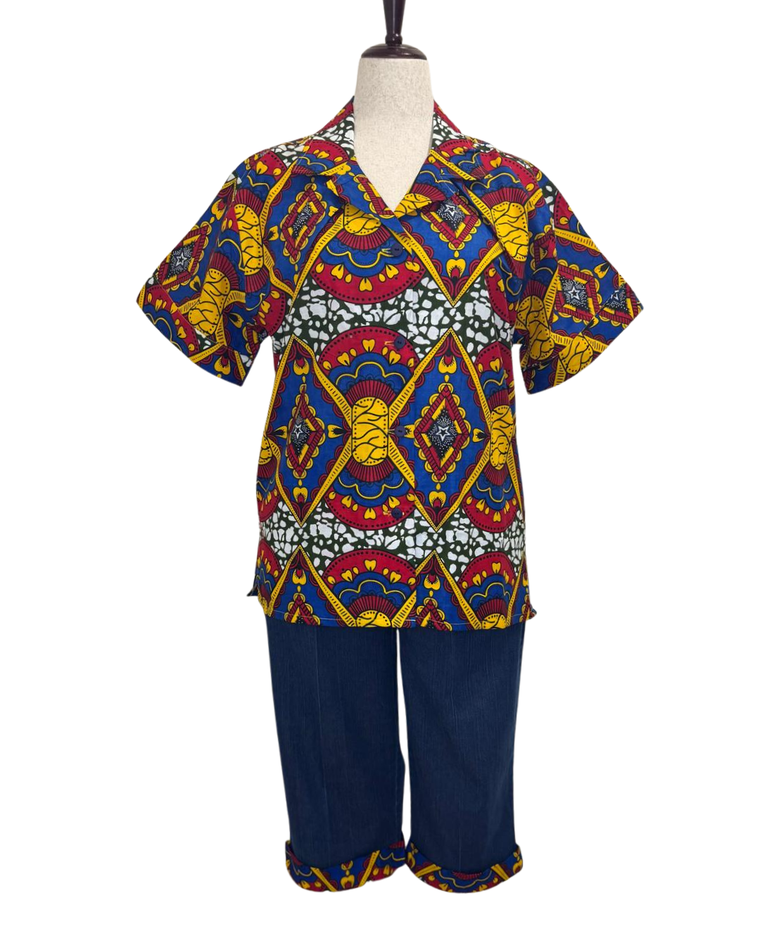 Print and Denim Two-Piece Set