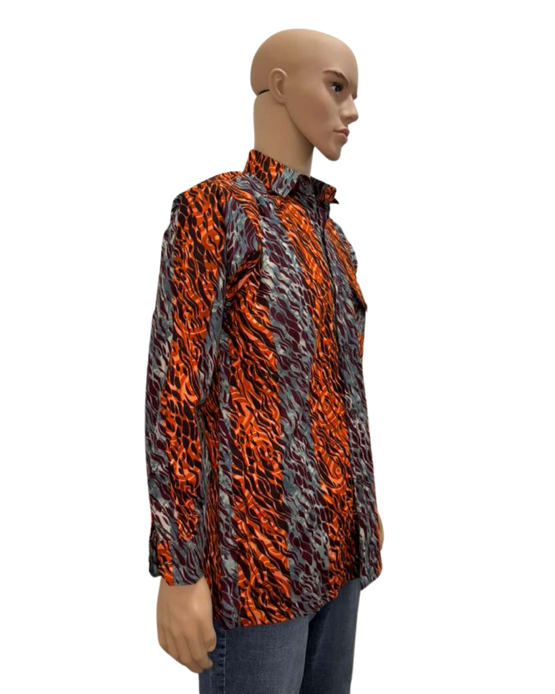 Ashline Button-Up Long Sleeves African Print Shirt
