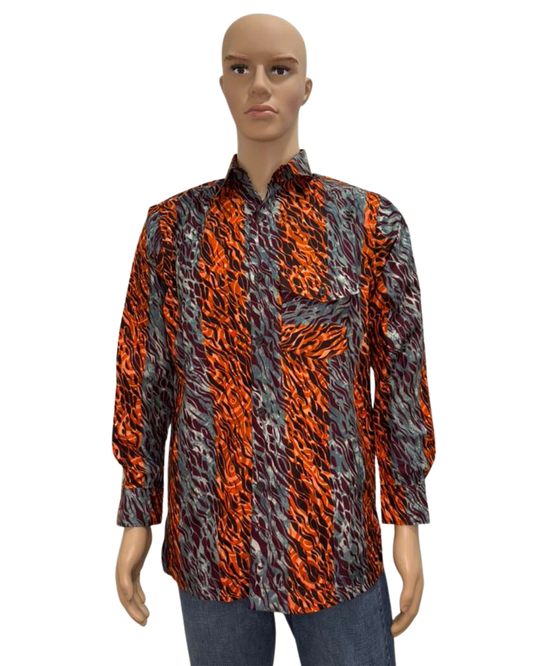 Ashline Button-Up Long Sleeves African Print Shirt