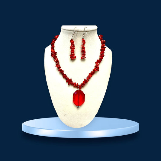 Scarlet Flame Earrings-Necklace Set