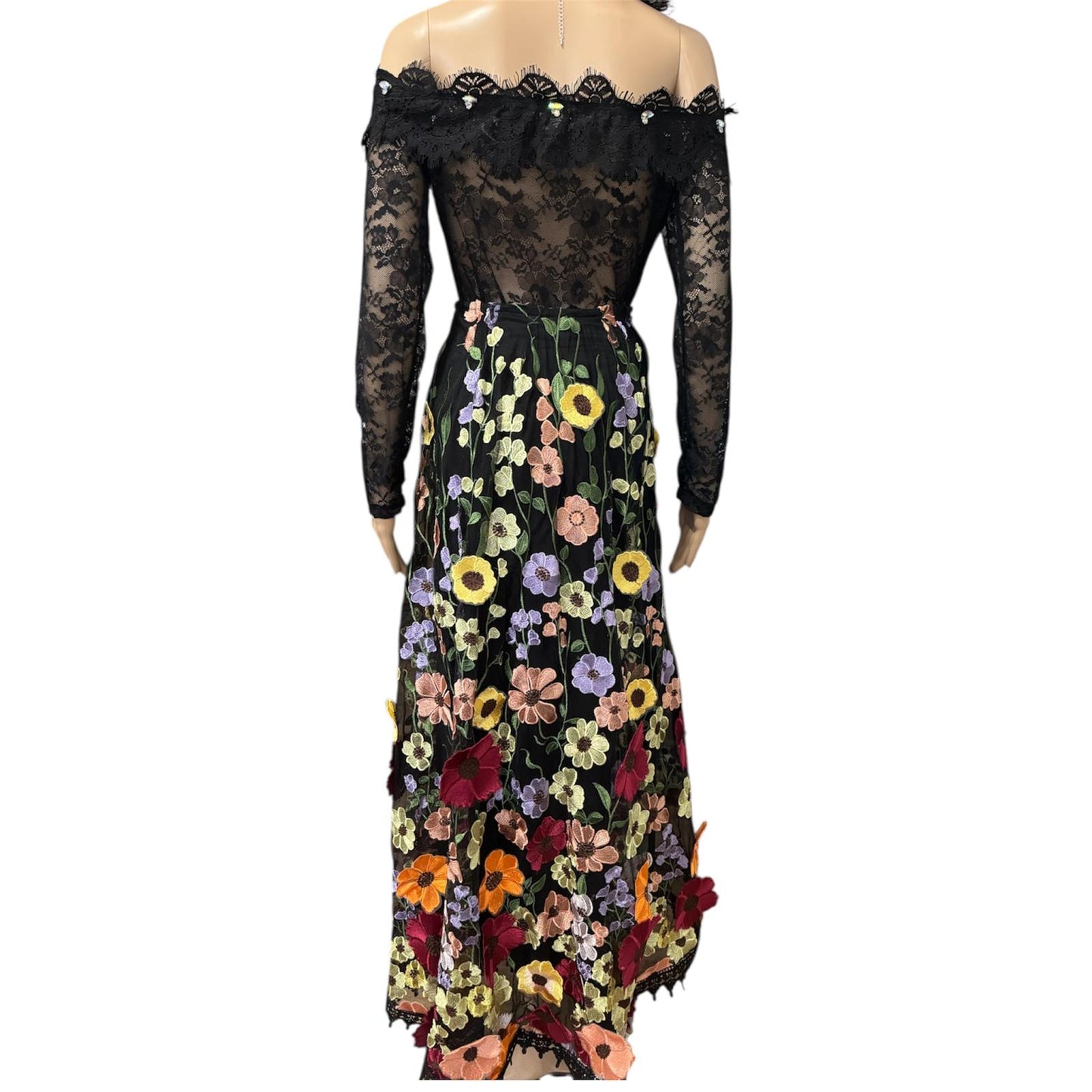 Midnight Bloom Lace Maxi Two-Piece